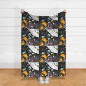 Free climbing bouldering gym holds wall black colorful FAT QUARTER