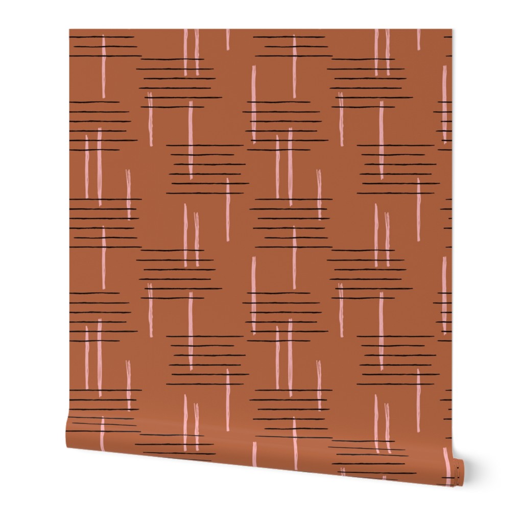 Retro mid-century Scandinavian minimal design abstract strokes retro pink copper brown JUMBO