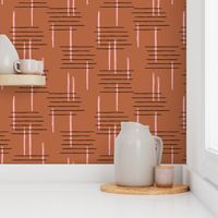 Retro mid-century Scandinavian minimal design abstract strokes retro pink copper brown JUMBO