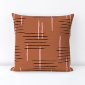 Retro mid-century Scandinavian minimal design abstract strokes retro pink copper brown JUMBO