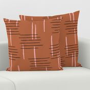 Retro mid-century Scandinavian minimal design abstract strokes retro pink copper brown JUMBO