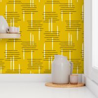 Retro mid-century Scandinavian minimal design abstract strokes retro autumn mustard ochre yellow JUMBO