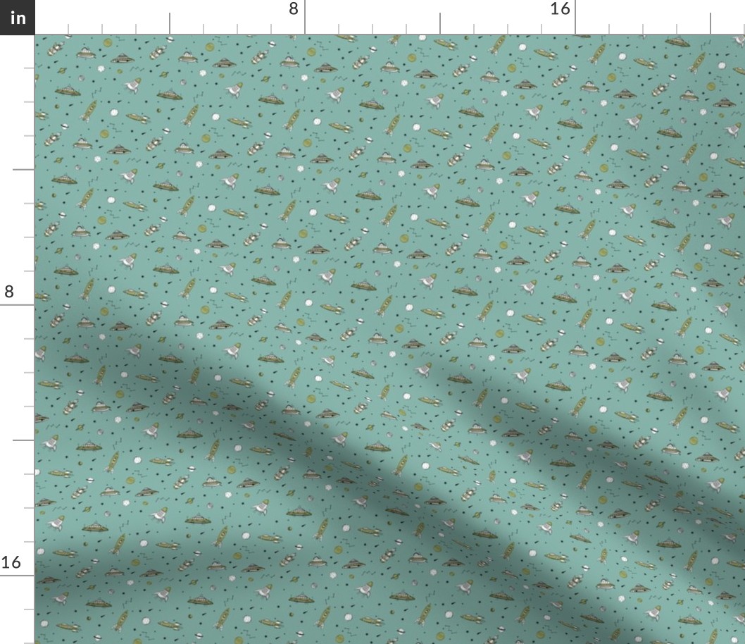 MINI - spaceships ufo fabric outer space quilt coordinates opal