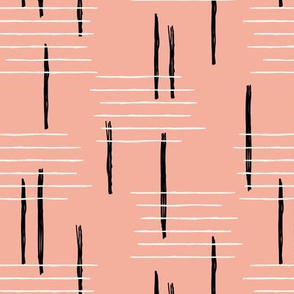 Retro mid-century Scandinavian minimal design abstract strokes retro pink