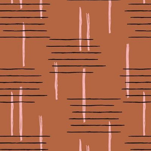 Retro mid-century Scandinavian minimal design abstract strokes retro pink copper brown autumn