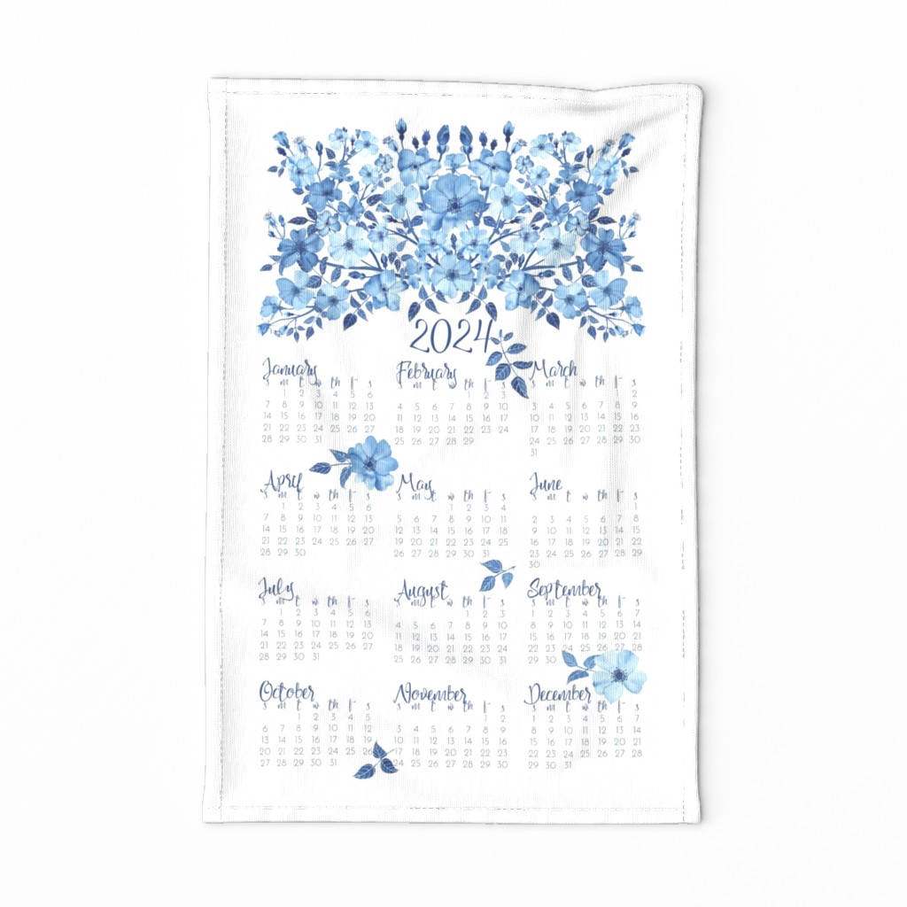 2024 Blue Roses Tea Towel Calendar