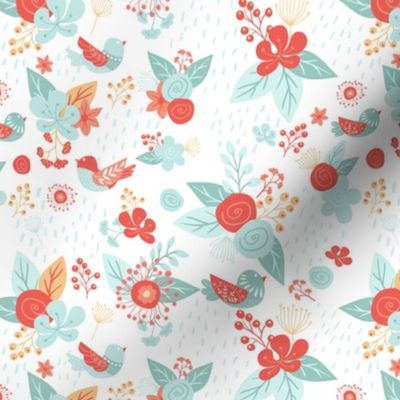 Light Blue and Orange Floral Woodland V.01