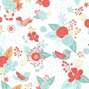 Light Blue and Orange Floral Woodland V.01