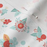 Light Blue and Orange Floral Woodland V.2