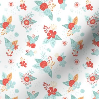 Light Blue and Orange Floral Woodland V.2