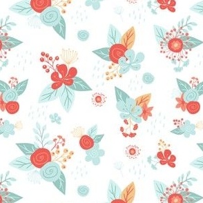 Light Blue and Orange Floral Woodland V.2