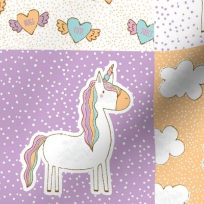 Rainbows and Unicorns Wholecloth cheater quilt, Baby quilt,  crib sheet, baby blanket, baby nursery, cute nursery design 6 inch squares