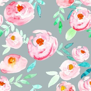 Hot Pink on Cool Gray Soft Watercolor Florals 