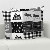 ADVENTURE & You Will Move Mountains Quilt Top - monochrome