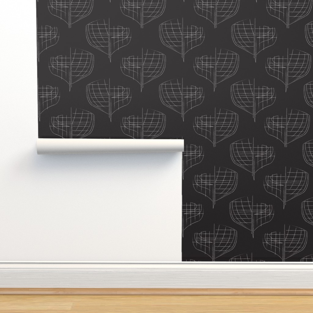 Skiff Blueprint Black Wallpaper | Spoonflower