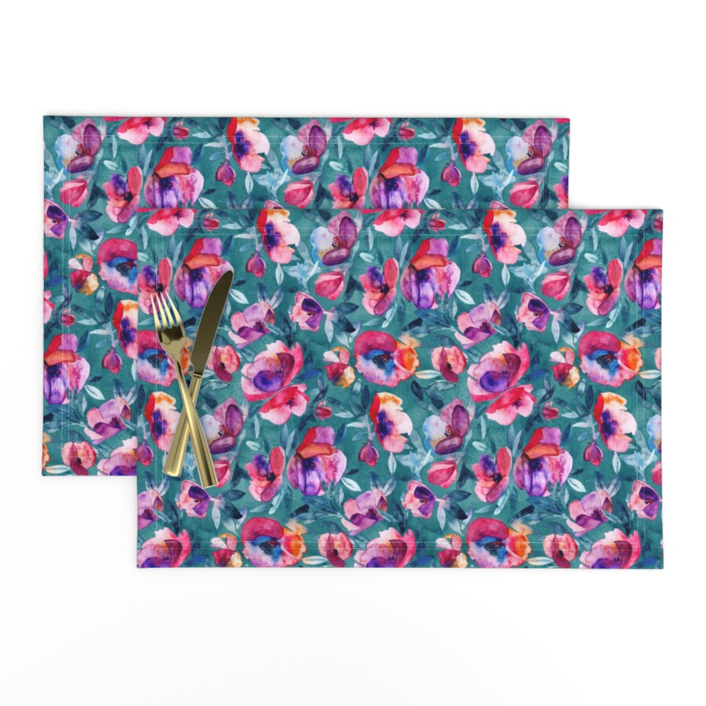 June Evening watercolor floral in magenta and teal - small print