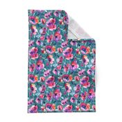 June Evening watercolor floral in magenta and teal - small print