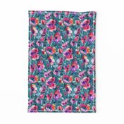 June Evening watercolor floral in magenta and teal - small print