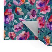 June Evening watercolor floral in magenta and teal - small print