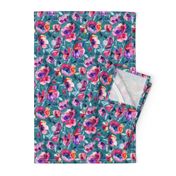 June Evening watercolor floral in magenta and teal - small print