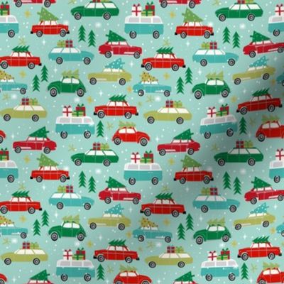 SMALL - vintage christmas cars holiday xmas christmas fabric tree on car