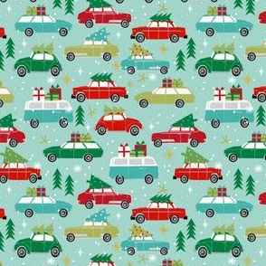SMALL - vintage christmas cars holiday xmas christmas fabric tree on car