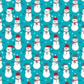 SMALL - Snowman winter holiday christmas fabric snowflakes north pole 