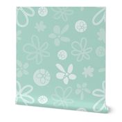 Monochrome Mint Green Abstract Florals 