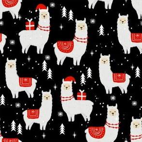 winter llama - christmas, holiday, xmas, llamas - cute alpaca fabric - black