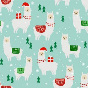 winter llama - christmas, holiday, xmas, llamas - cute alpaca fabric - red and green