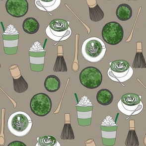 matcha latte fabric- matcha, green tea, tea latte, latte fabric, coffee, design - khaki