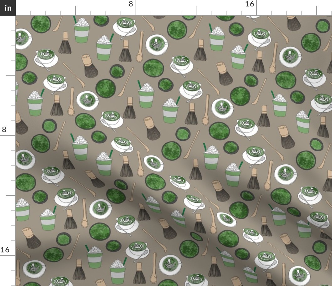 matcha latte fabric- matcha, green tea, tea latte, latte fabric, coffee, design - khaki