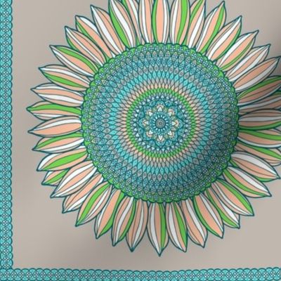 Ornamental sunflowers - tea towel in soft pastel