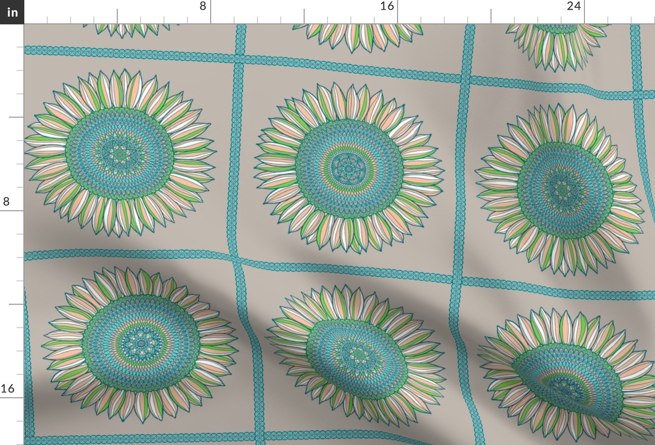 Ornamental sunflowers - tea towel in soft pastel