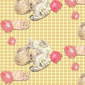 6x5-Inch Half-Drop Repeat of Sleepy Kitty Cats on Soft Yellow