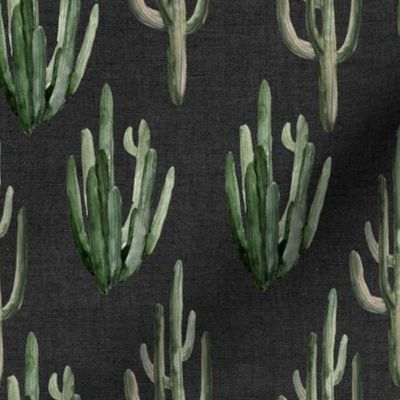 8" Western Watercolor Cactus // Charcoal Linen