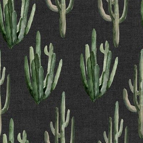 8" Western Watercolor Cactus // Charcoal Linen