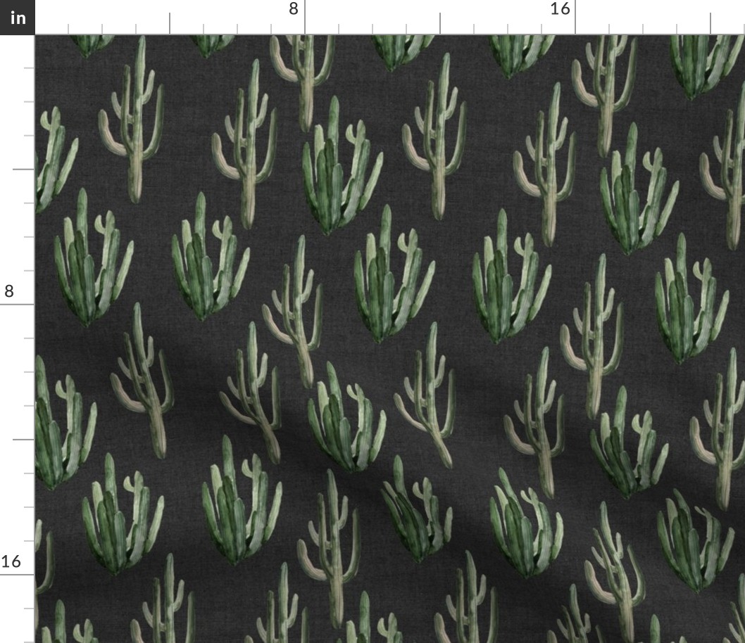 8" Western Watercolor Cactus // Charcoal Linen