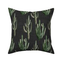 12" Western Watercolor Cactus // Charcoal Linen
