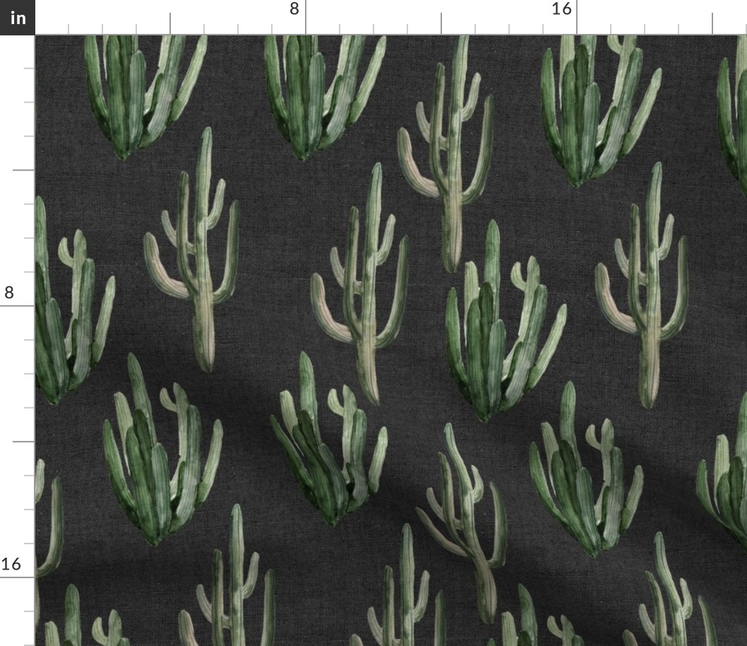 12" Western Watercolor Cactus // Charcoal Linen