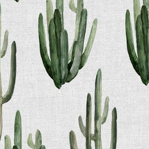 12" Western Watercolor Cactus // Light Gray Linen