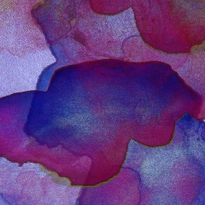 Abstract Painterly, Abstract blue watercolor with violet and burgundy