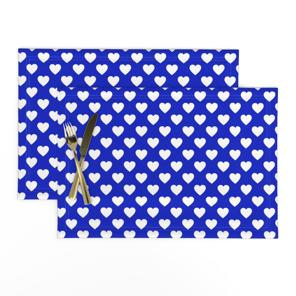 1" White Hearts on Cobalt Blue Background