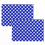 1" White Hearts on Cobalt Blue Background