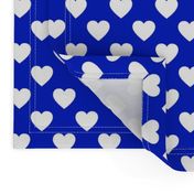 1" White Hearts on Cobalt Blue Background