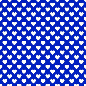 1" White Hearts on Cobalt Blue Background