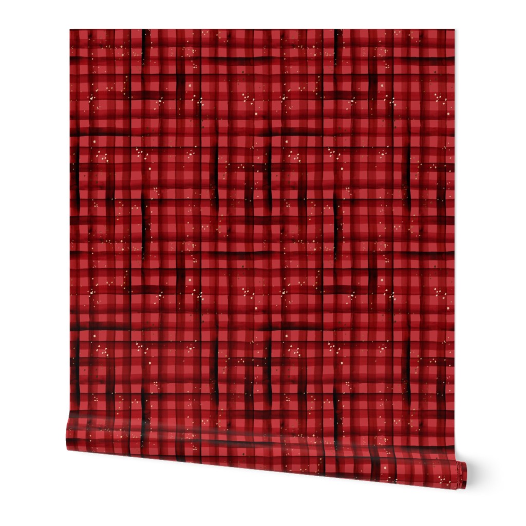 watercolor plaid-holiday red sparkle