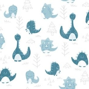 Hand-Drawn Cute Blue Shade Dinosaurs