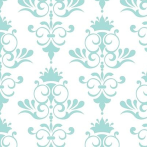 Retro Goldfish - Teal Blue Damask