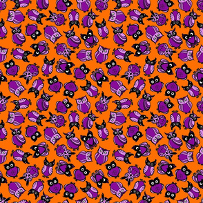 Halloween Owls Purple on Orange